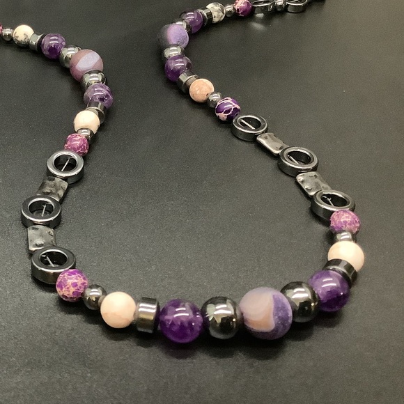 Amethyst, Hematite,& Purple Agate Necklace - Picture 5 of 11